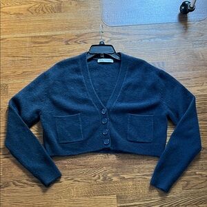 Zara Dark Blue Cropped V-Neck Button Cardigan